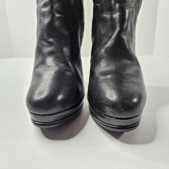 Michael Kors Stiletto High Heel Platform Boots Size 7.5 Black Leather Knee High - Picture 3 of 16